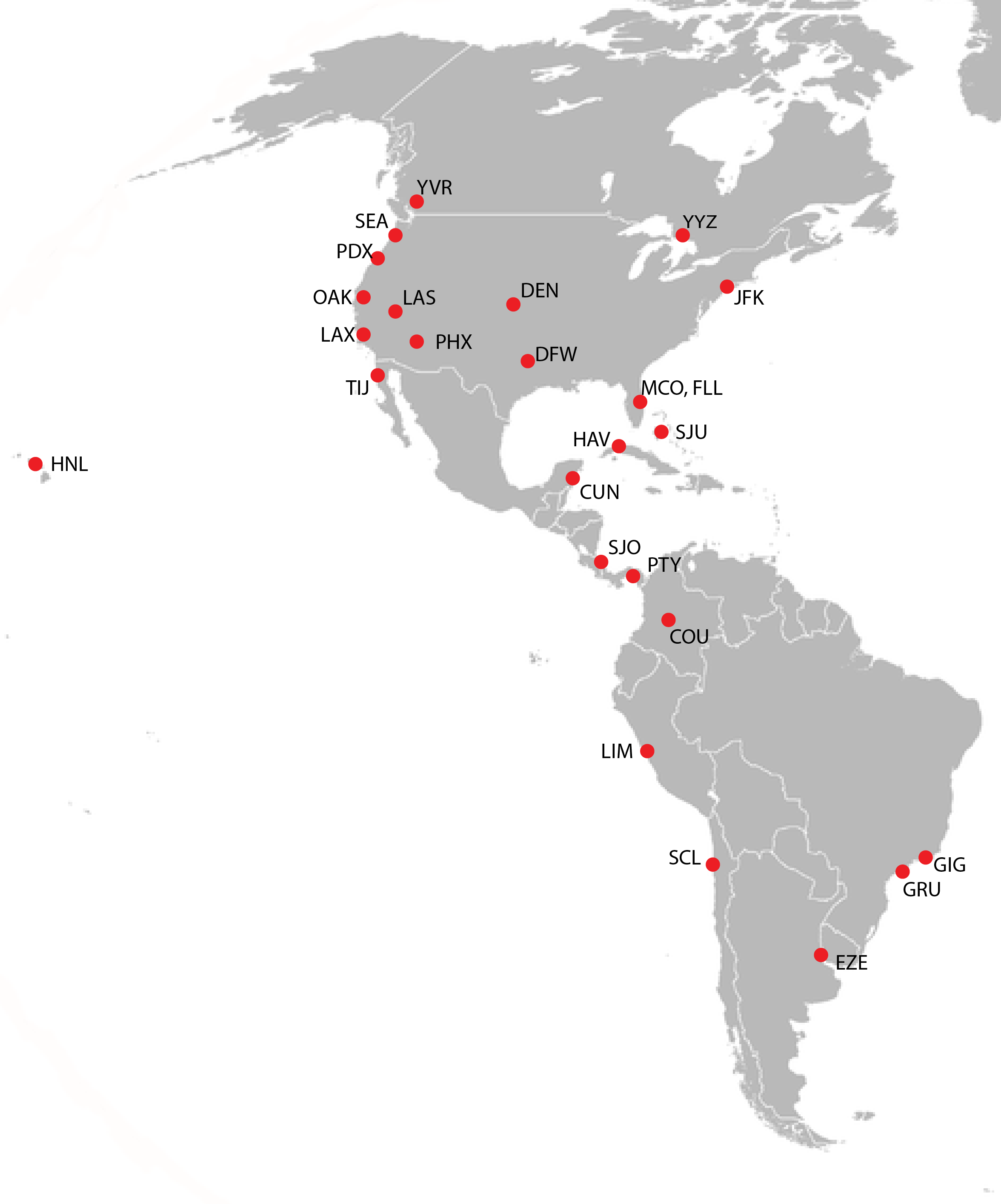 Cheapest airports across North and South America. 
